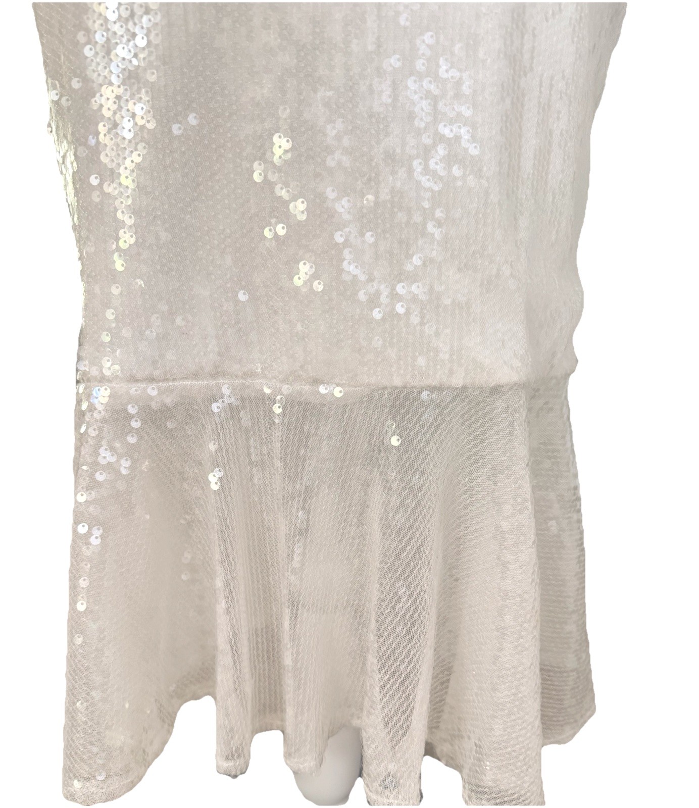 New W/Tags Lulus Iridescent Sequin Midi Dress Ruffle Neckline Sleeves Sz M