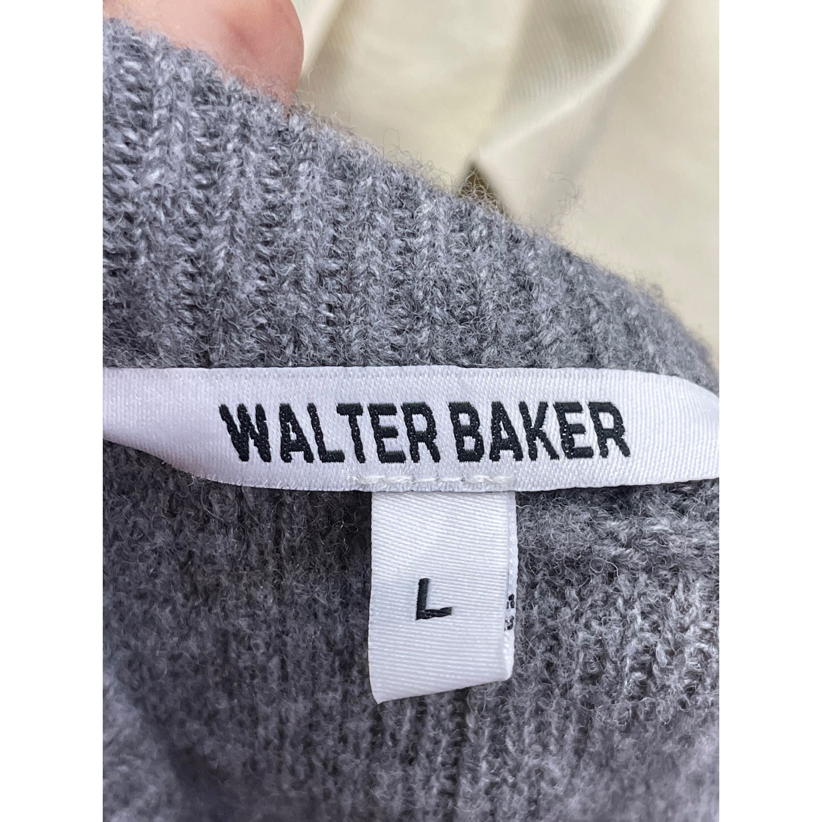 Walter Baker Grey Knit Beth Button Front Pearl Detail Belted Cardigan Dress LG