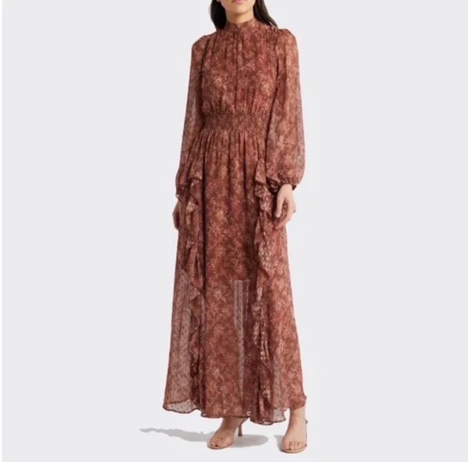 MELLODAY Floral Chiffon Maxi Dress Long Sleeve Boho Fall Fashion Women’s Small