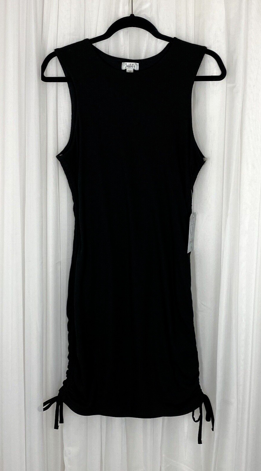Justify Junior Women Size L Black Sleeveless Ribbed Knit Dress Ruched Sides New