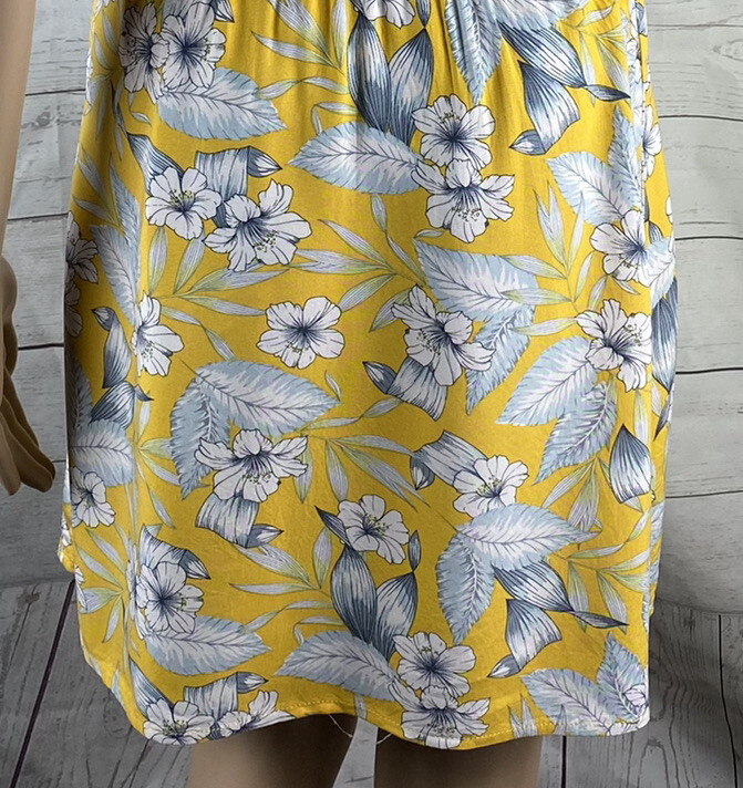 Island Haze Sundress Small Yellow Gray White Hibiscus Floral Hawaiian Dress Cute