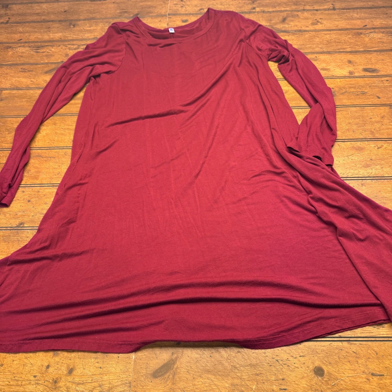 HIMONE Womens 2XL Burgundy Long Sleeve Swing T-Shirt Dress Crew Neck Jersey Knit