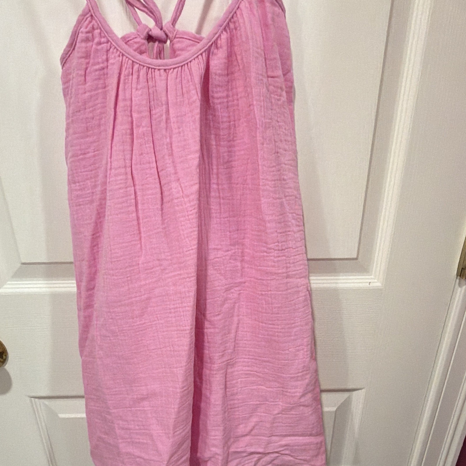 H&M Pink Solid Tie-Strap Mini Dress Beach Coverup 100% Cotton Sleeveless Size S