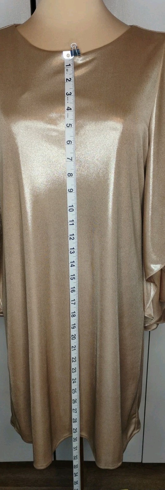 Halston Heritage gold metallic Shift dress Cape Style Sleeve Sz 4