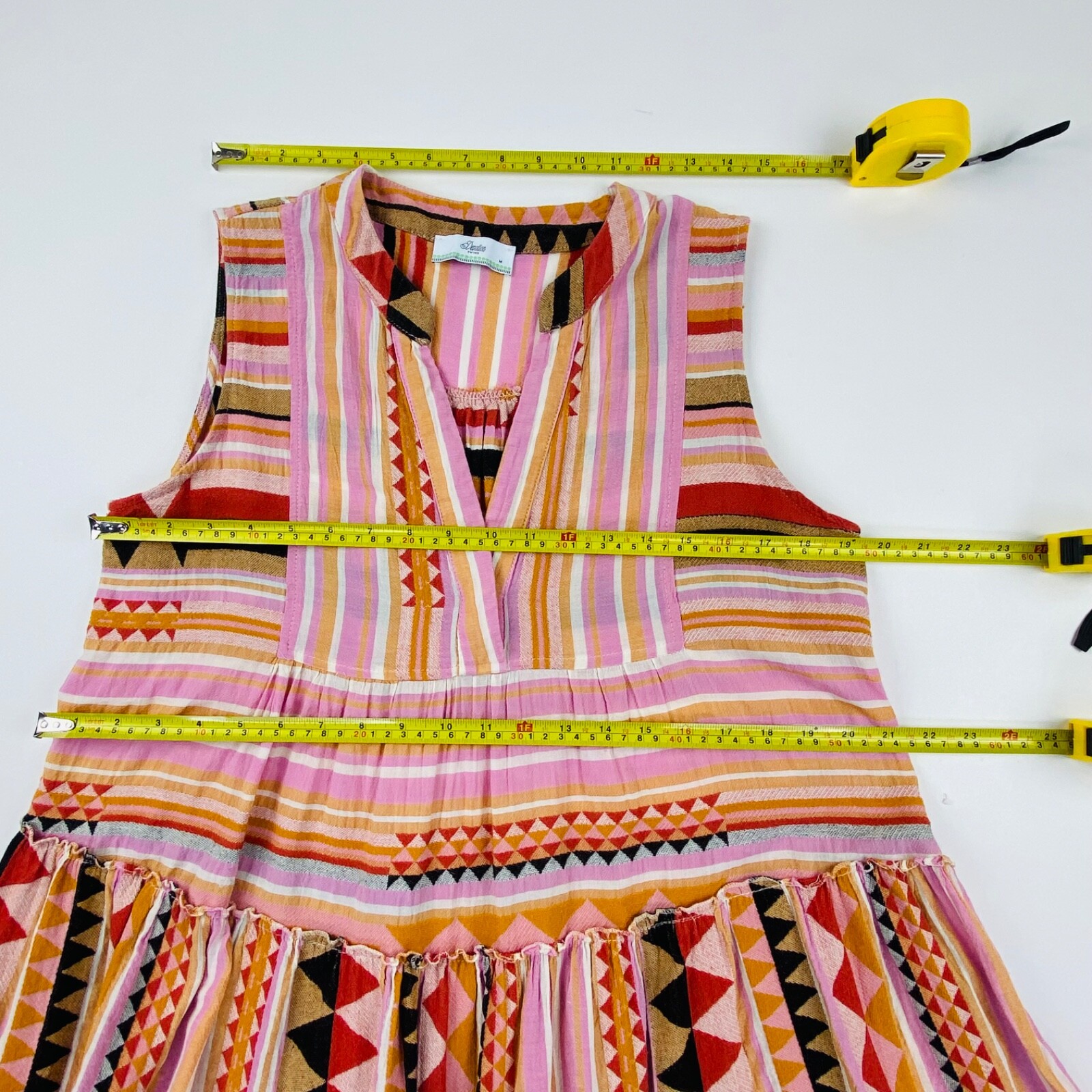 Devotion Twins Dress Aztec Festival Print Boho Chic Midi Cotton Coquette Med.