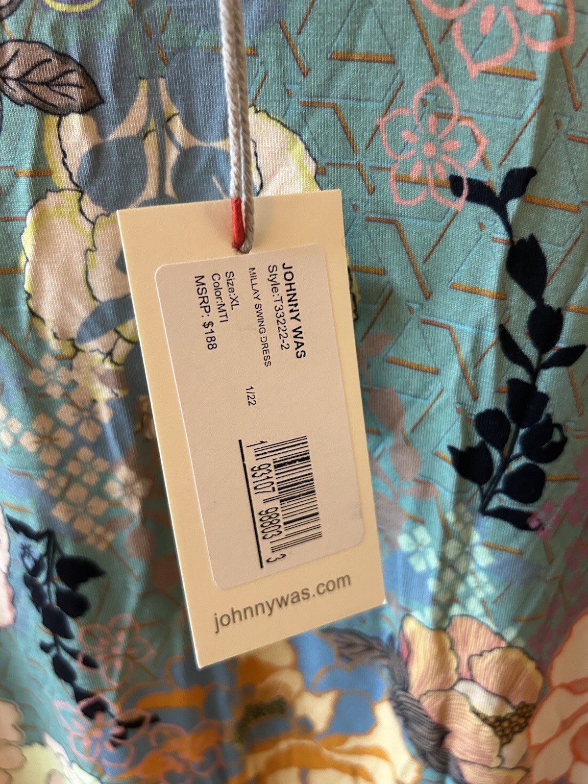 Johnny Was Millay Swing Dress Teal Floral Bamboo Viscose NWT XL