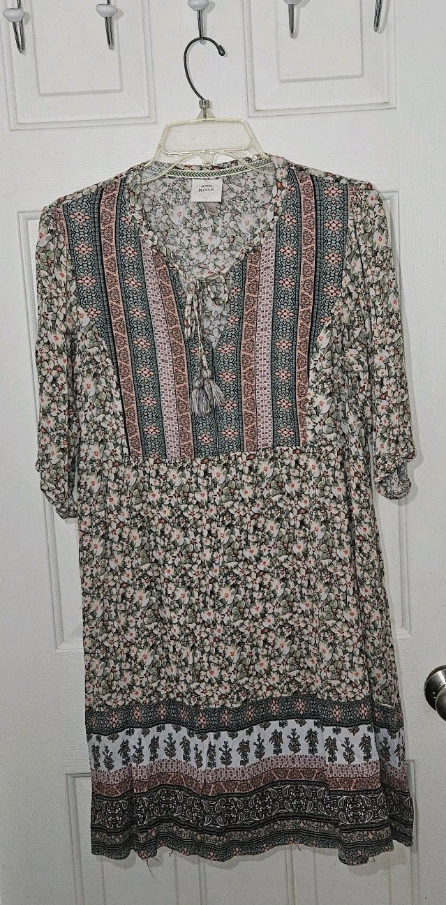 Knox Rose Shift Dress Sz M Boho Cottagecore Hippie Prairie Peasant Flowy Rayon