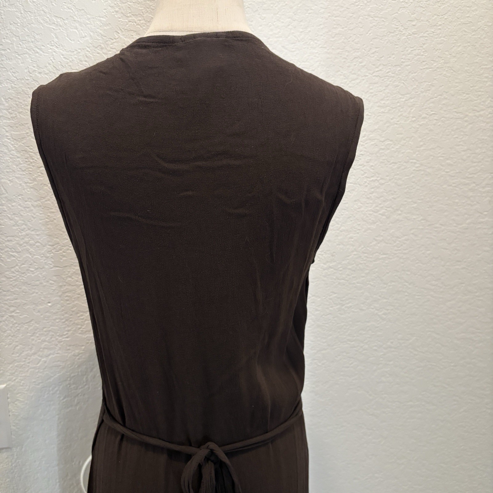 NEW Ghost Midi Wrap Dress Size Medium Brown Sleeveless Boho Lagenlook Layering