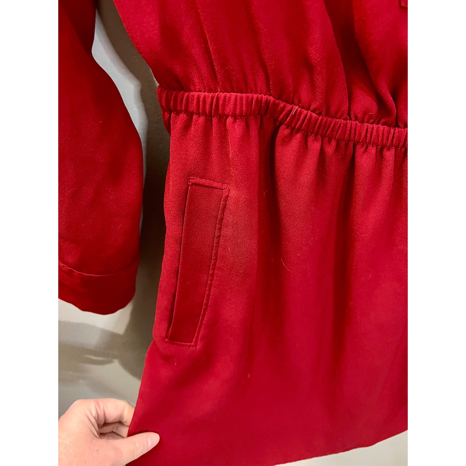 Banana Republic Red Utility Mini Dress Long Sleeve Elastic Waist Tie Belt Size 0