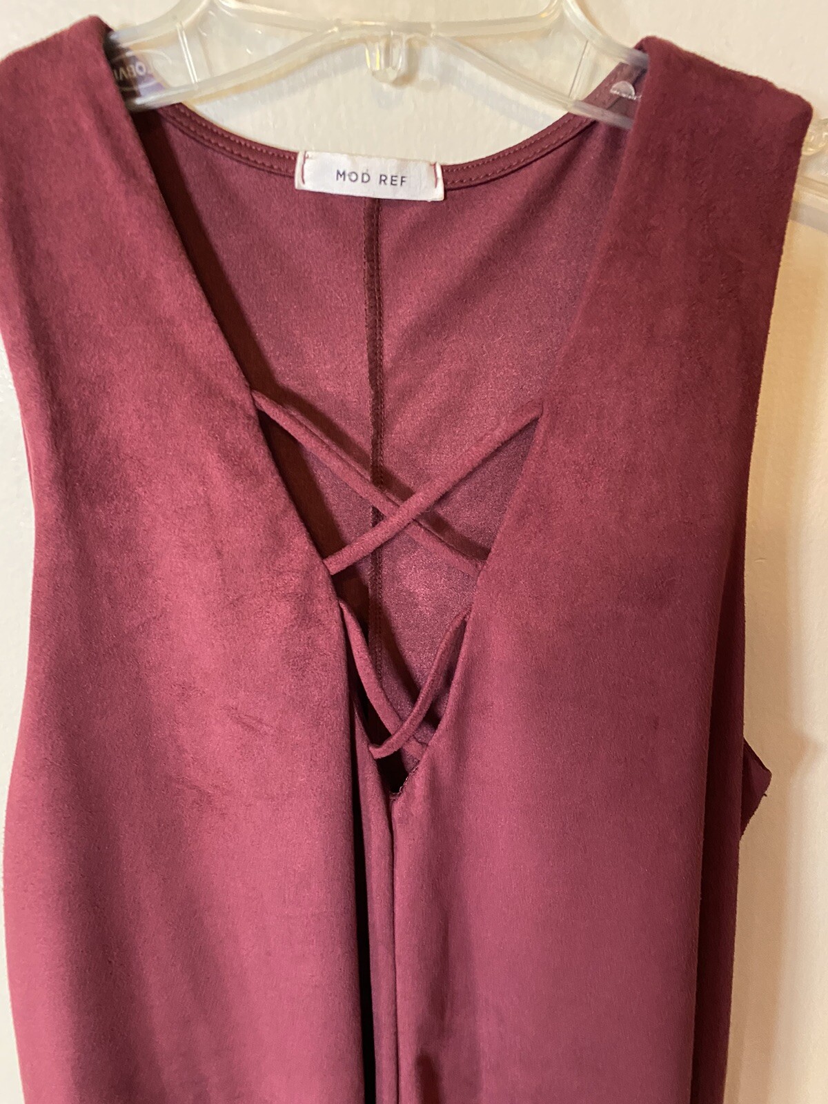 Mod Ref Dress Large Womens Burgundy Red Shift Sexy Sleeveless VNeck Criss Cross