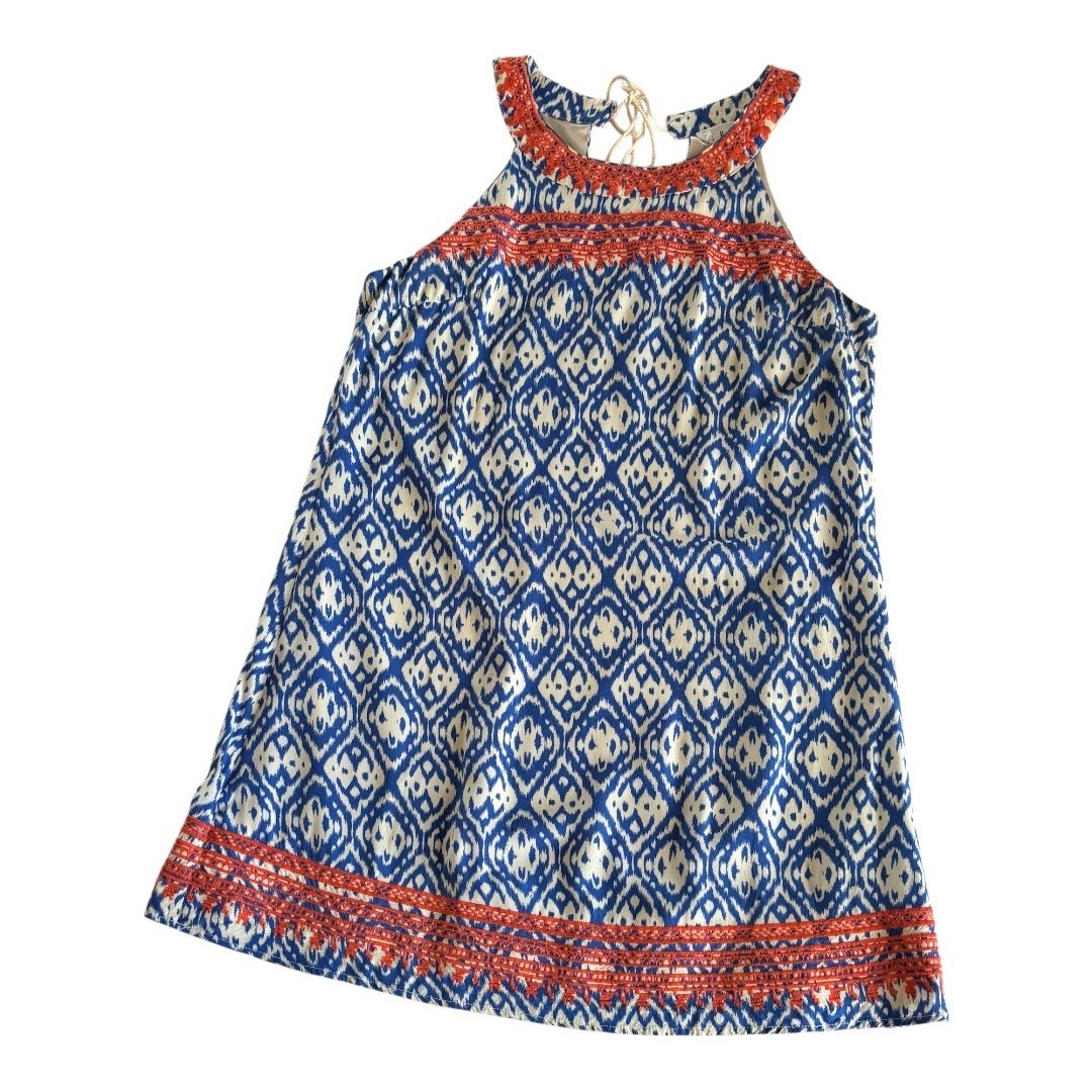THML Blue and Cream Shift Knee Length Sleeveless Dress Women’s Size Small