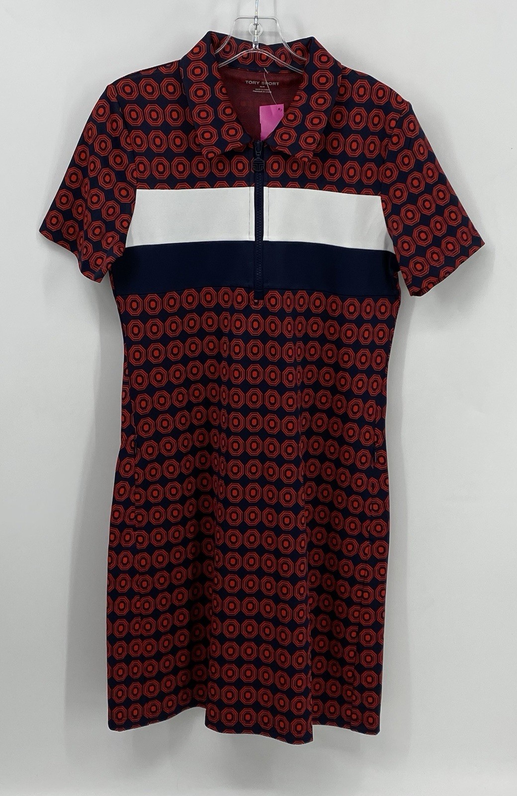 Tory Sport Preowned Polo Dress Multicolor Geometric Short Sleeve Dress Medium