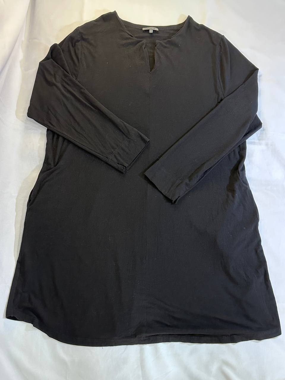 OSKA Black Viscose Lagenlook Dress Size XXL Loose Oversized Split Neck Pockets