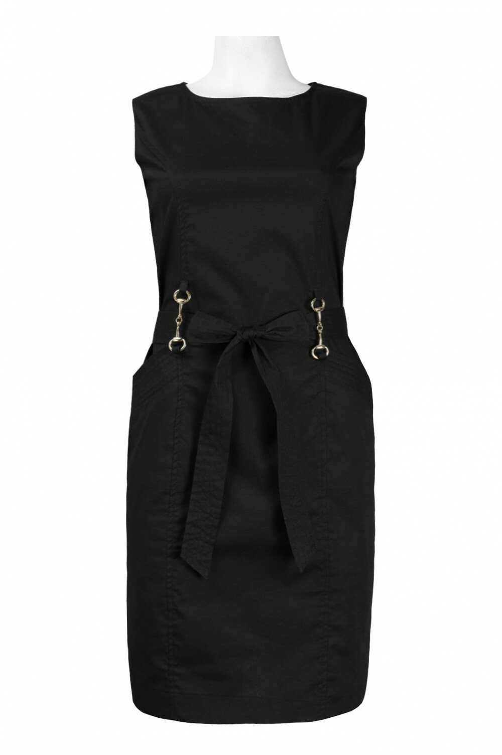 Nina Leonard LBD Tie Waist Chain Day/Night Dress Size 10 12 14 Black NWT $64