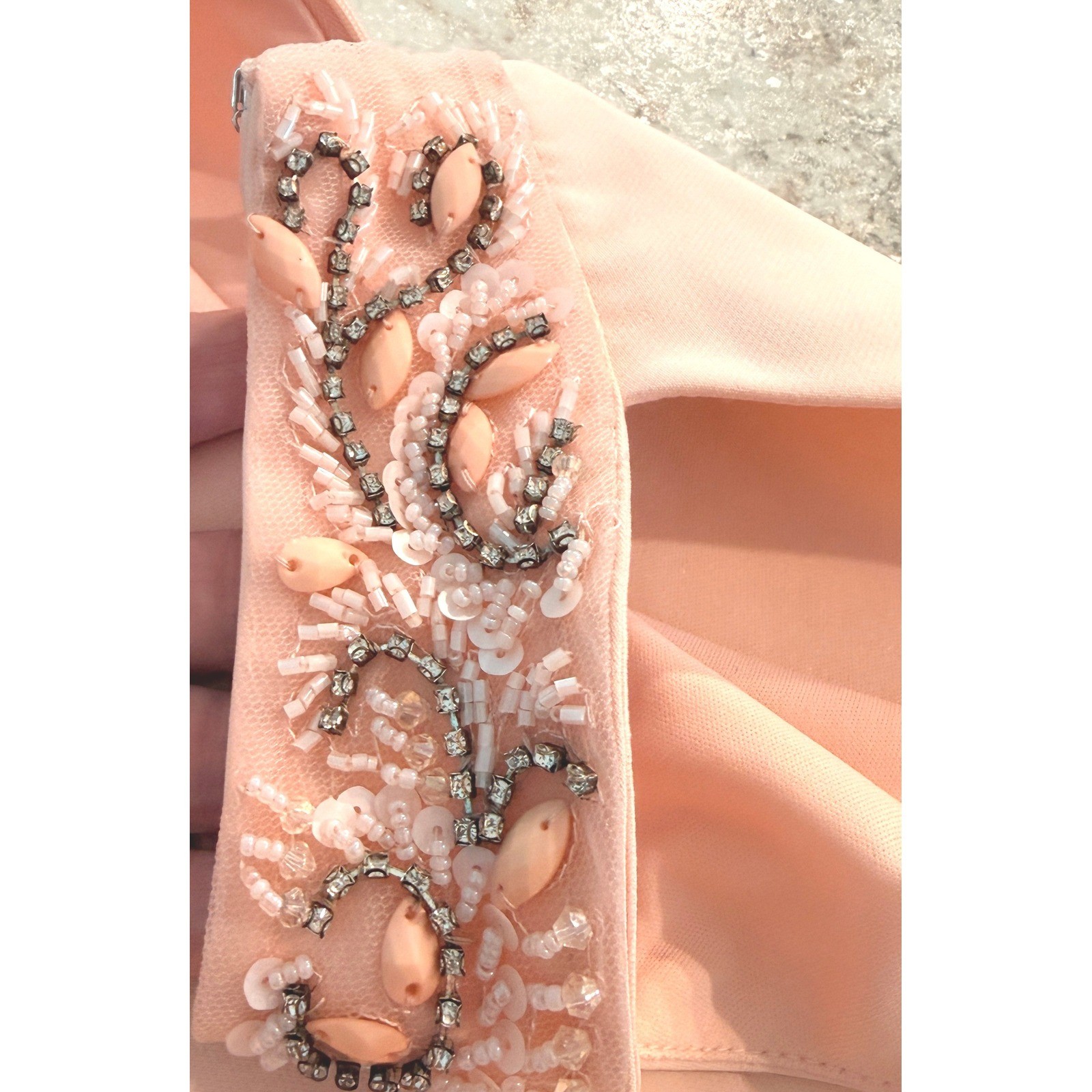 Peach Beaded Halter Ruffle Mermaid Hem Cocktail Dress Women Size M