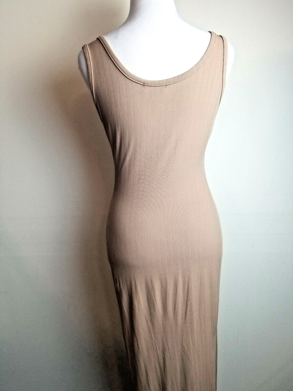 Range PARIS MAXI DRESS womens xs FULL LENGTH long beige FRANCE ribbed tight slit