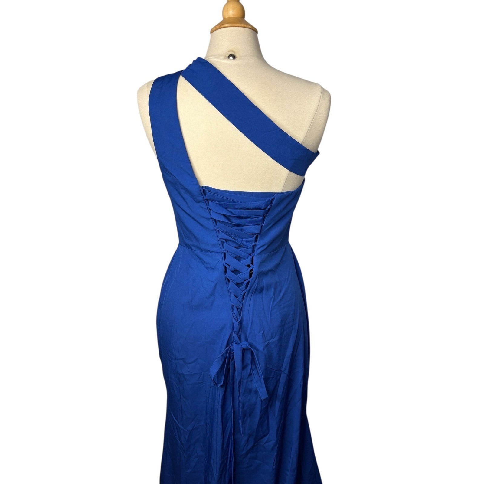 RYANTH One Shoulder Gown Womens Royal Blue 8 NWT Formal Lace Up Back Side Slit
