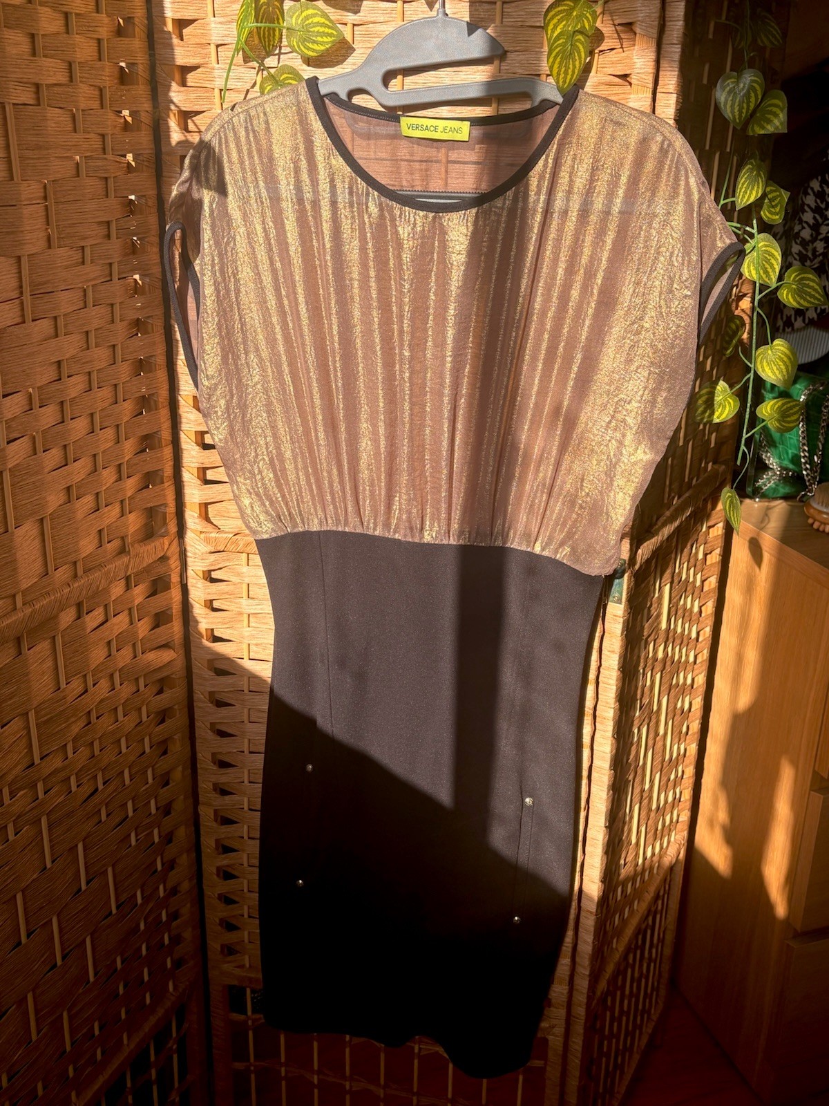 Versace Jeans Black Gold Metallic Sheer Cocktail Dress IT 38-40 / US 2-4 Bodycon