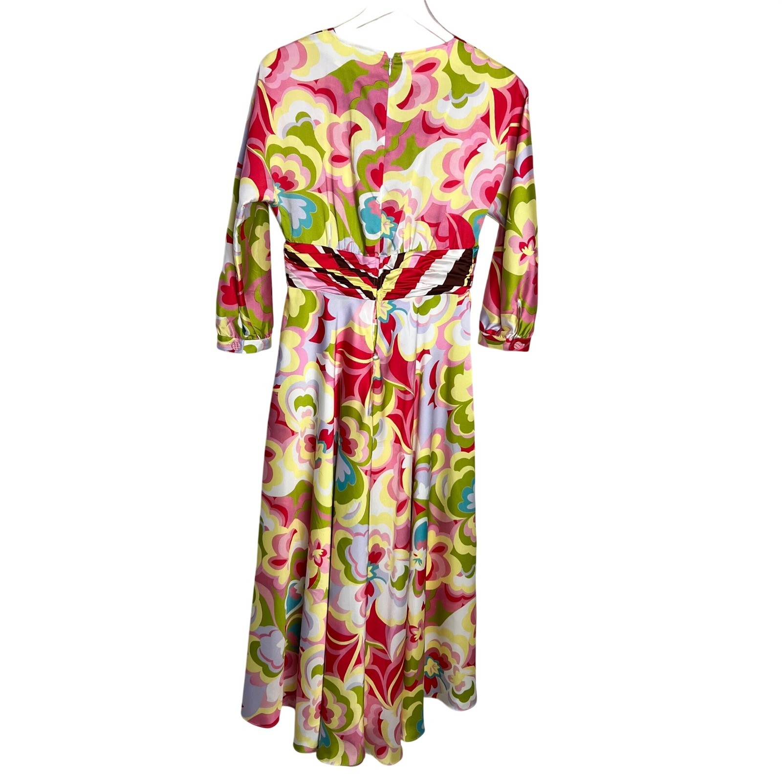 Teri Jon Rickie Freeman Pink Floral Psychedelic V-Neck Midi Dress Size 4