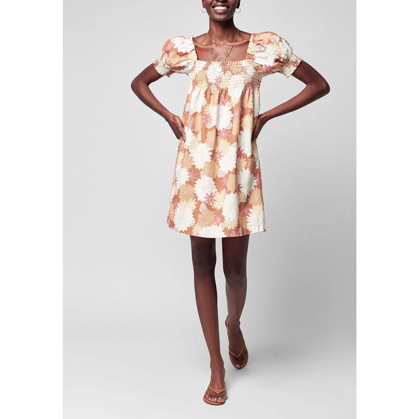 Faherty Ramona Smoked Puff Sleeve Dress