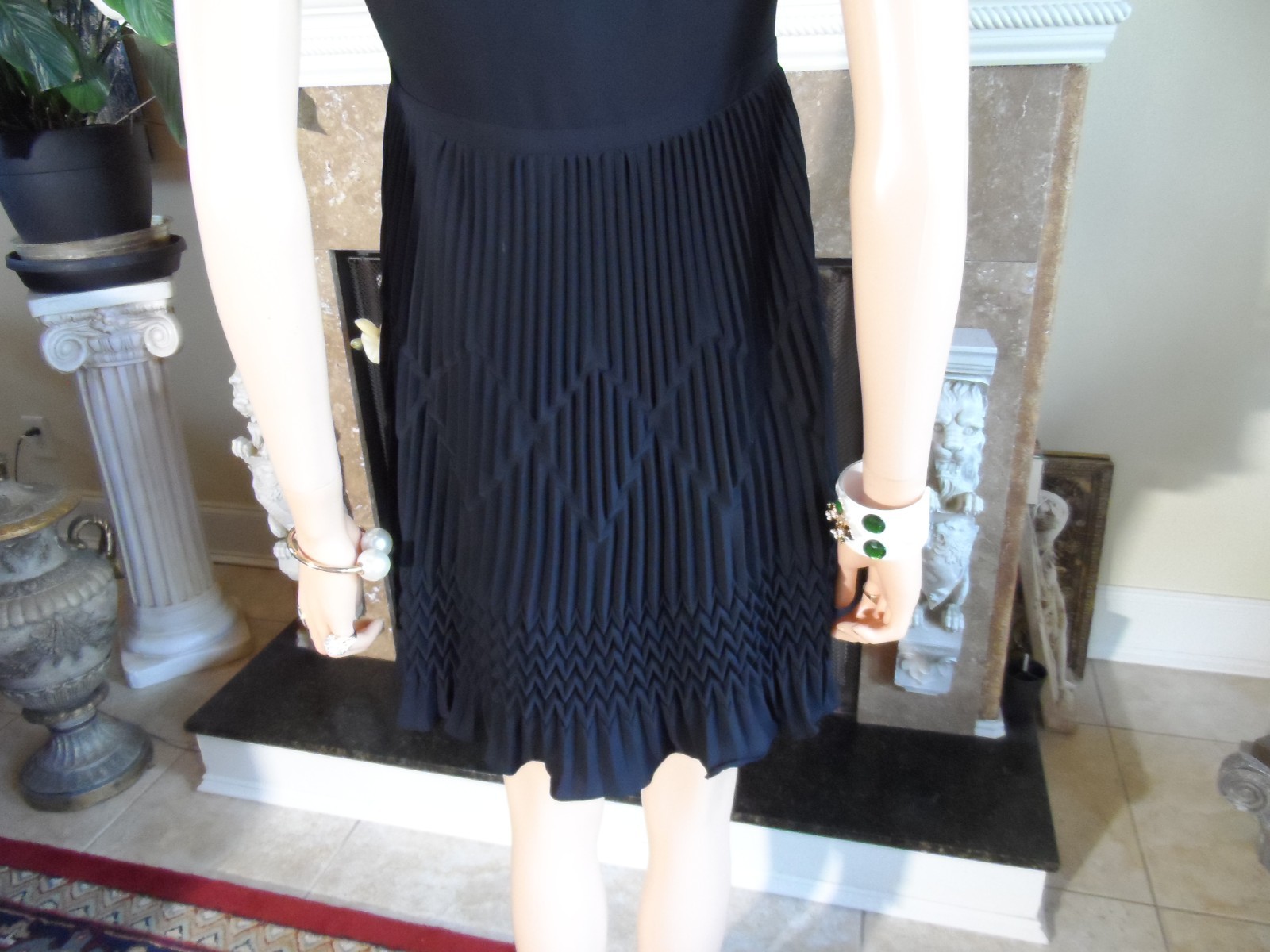Versace “Versus” Black Empire Waist Pleated Sheath Dress Size IT 42- US 6