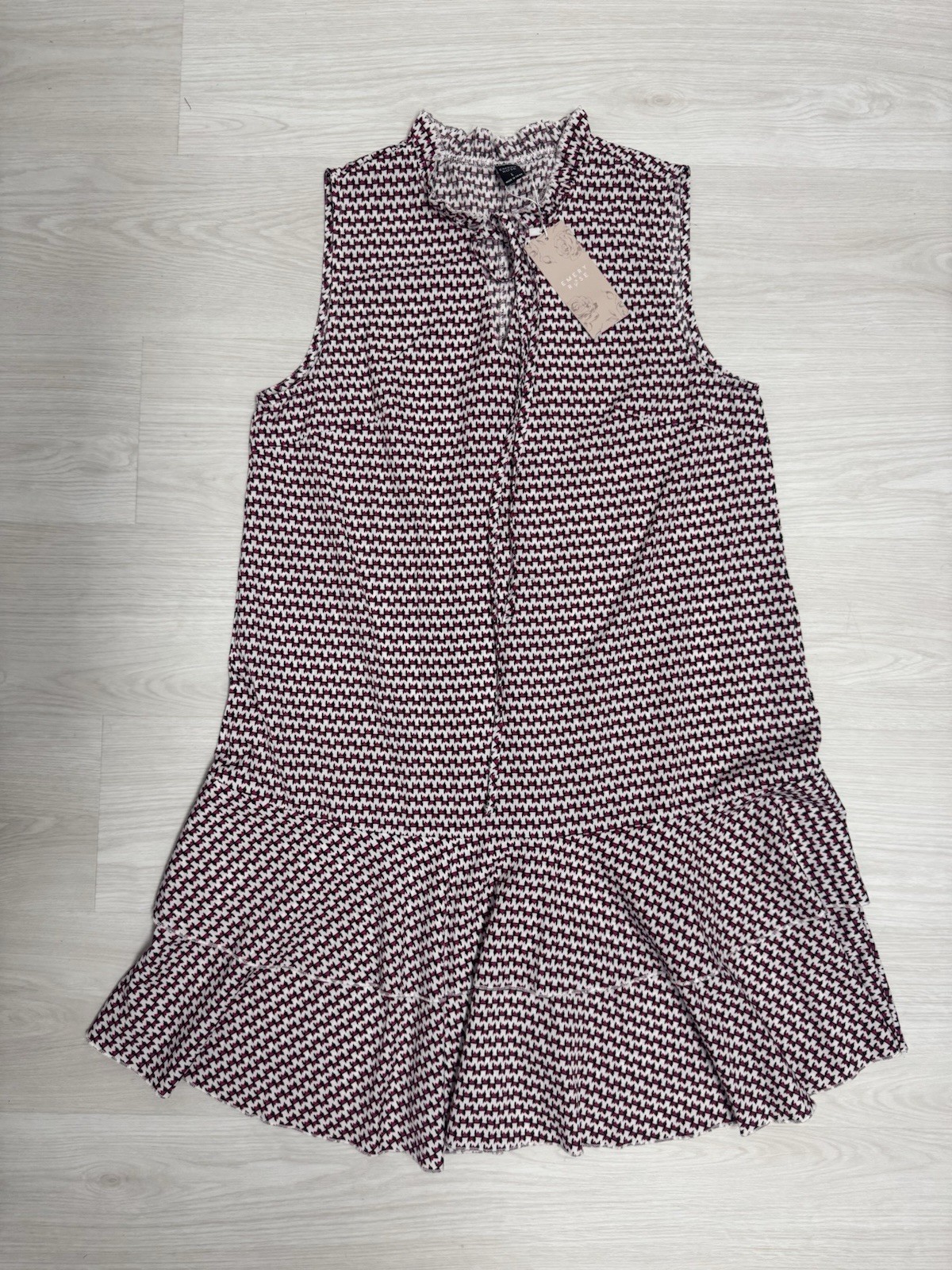NWT Emery Rose Pink & Tan Patterned Tunic Dress L Double Frilled Hem