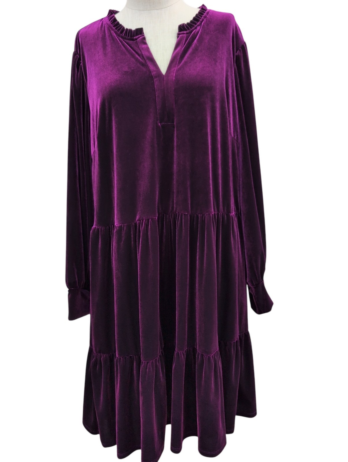 Nwt $80 MSK Majestic Plum Velvet Dress India Long Sleeve Soft Stretch Comfy 2X
