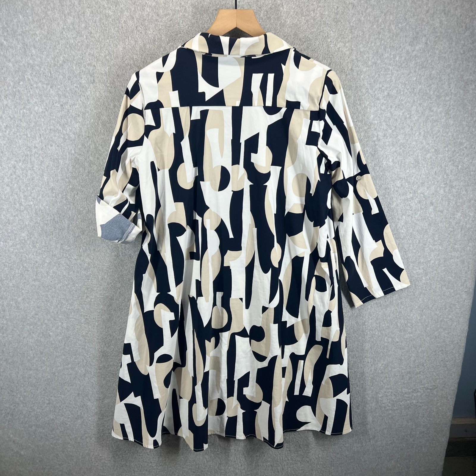 Joseph Ribkoff Abstract Poplin Trapeze Dress Size 10 (UK 12) White Blue Beige