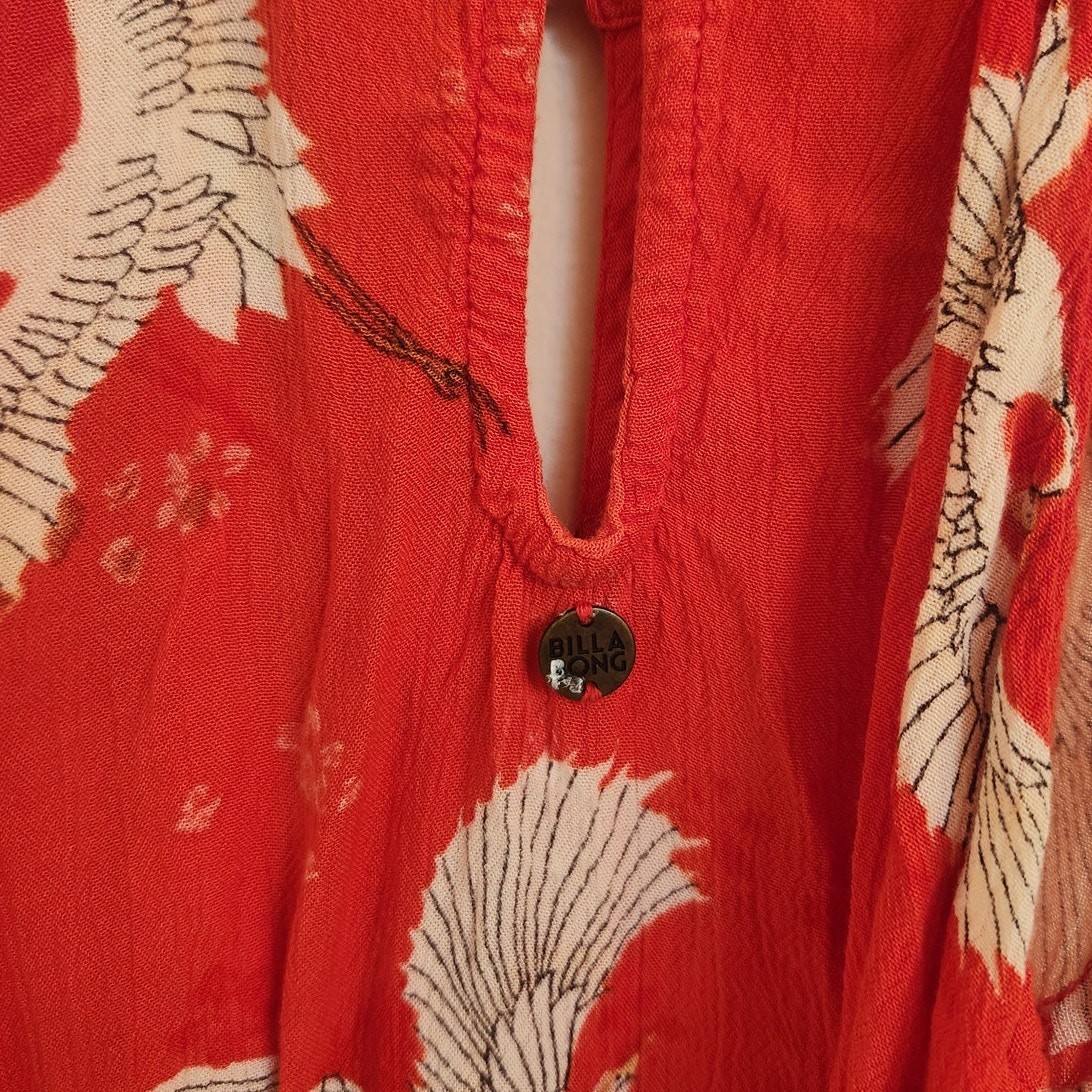 Billabong Red Bird Print Wrap Dress Surfer Girl Beachy Red XS