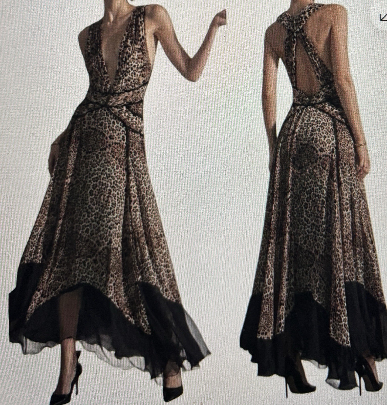 MANDALAY Silk Grey Leopard Black Brown Sleeveless Maxi Evening Dress Size 8 NEW