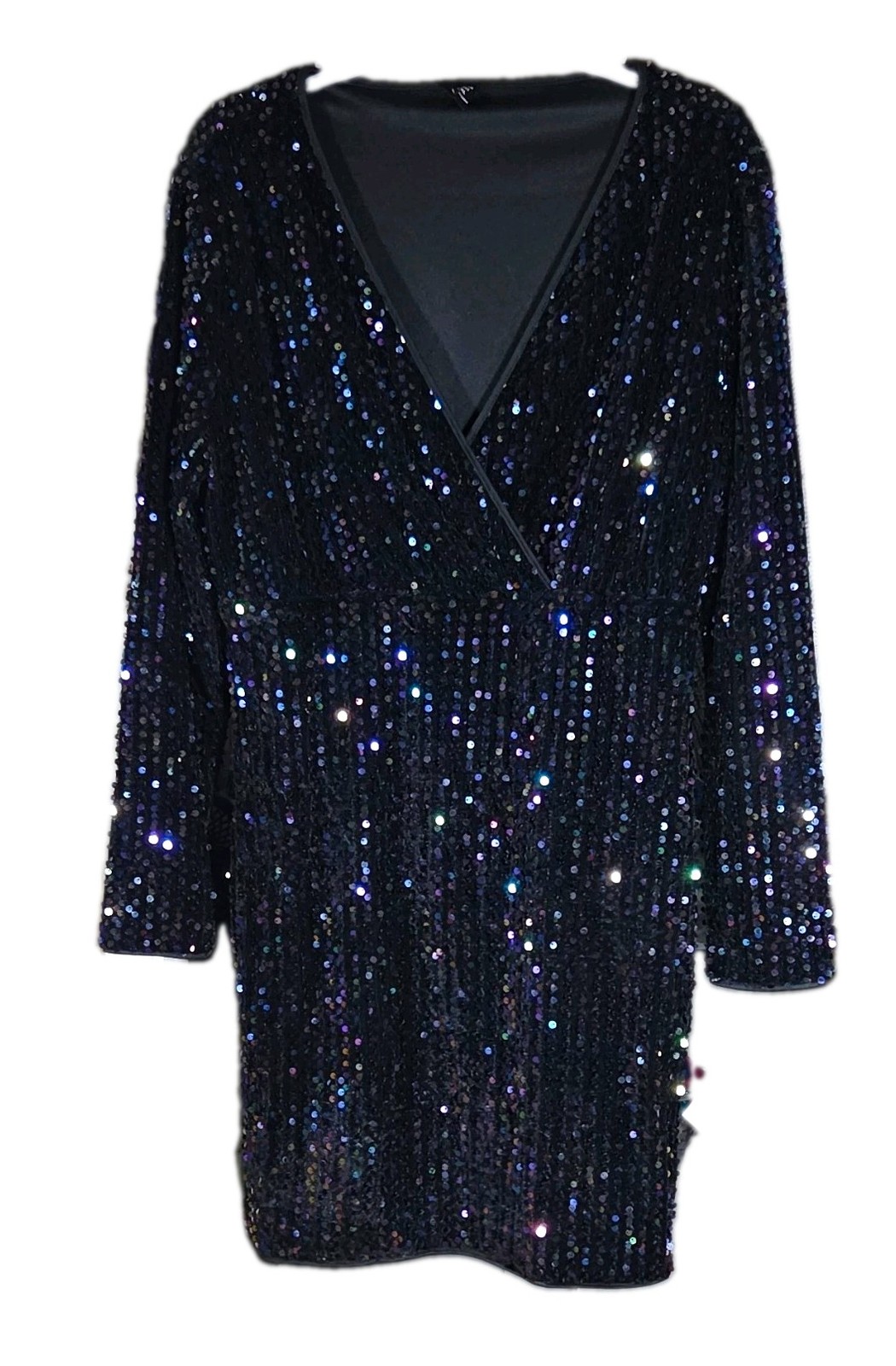SHEIN Curve Women’s Plus 1XL Elegant Black Sequin V-Neck Long Sleeve Dress
