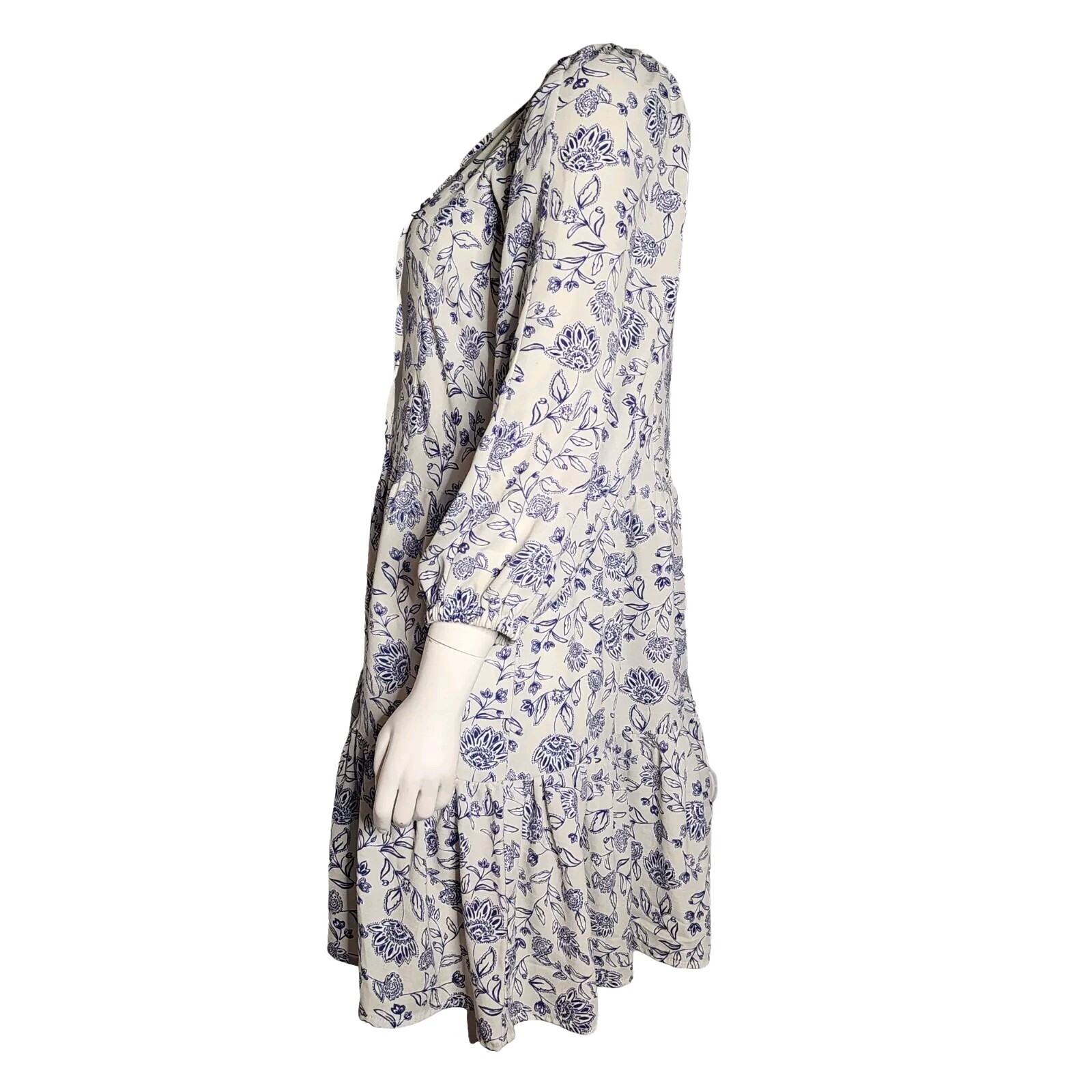 Studio B Dress Womens Size M Medium Off White Blue Floral Pullover 3/4 Sleeve