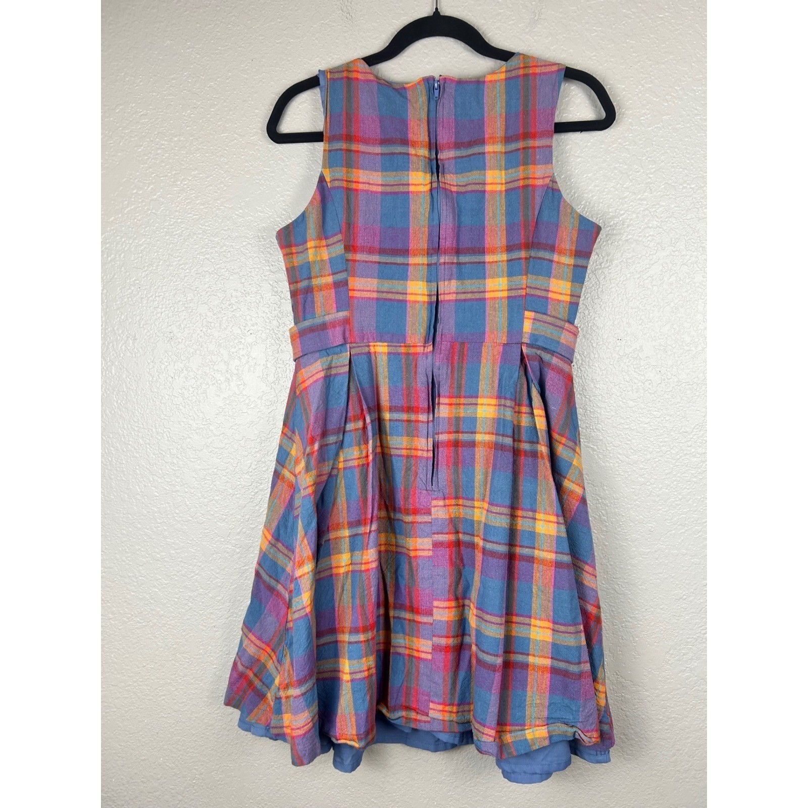 ModCloth Something Sixties Plaid Linen Blend Sleeveless Retro Dress Colorful 12