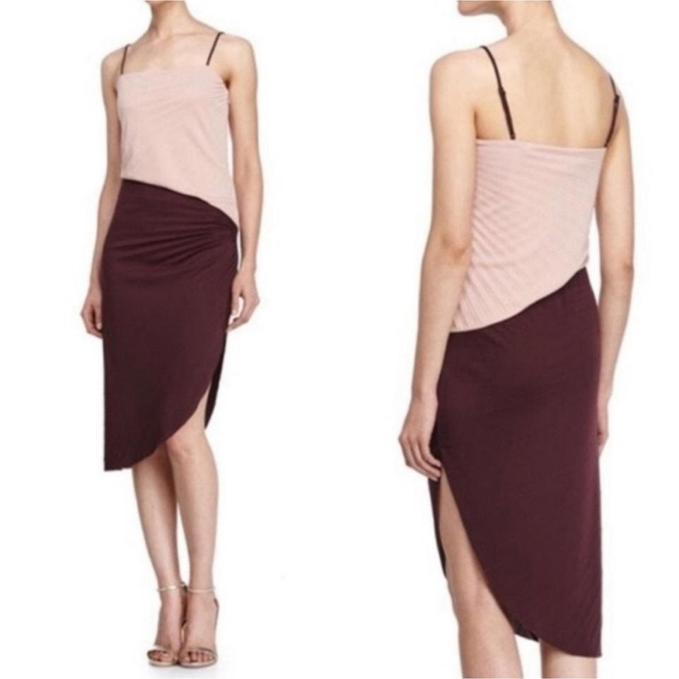Halston Heritage Asymmetrical Ruched Midi Dress Dusty Pink Aubergine Size 6