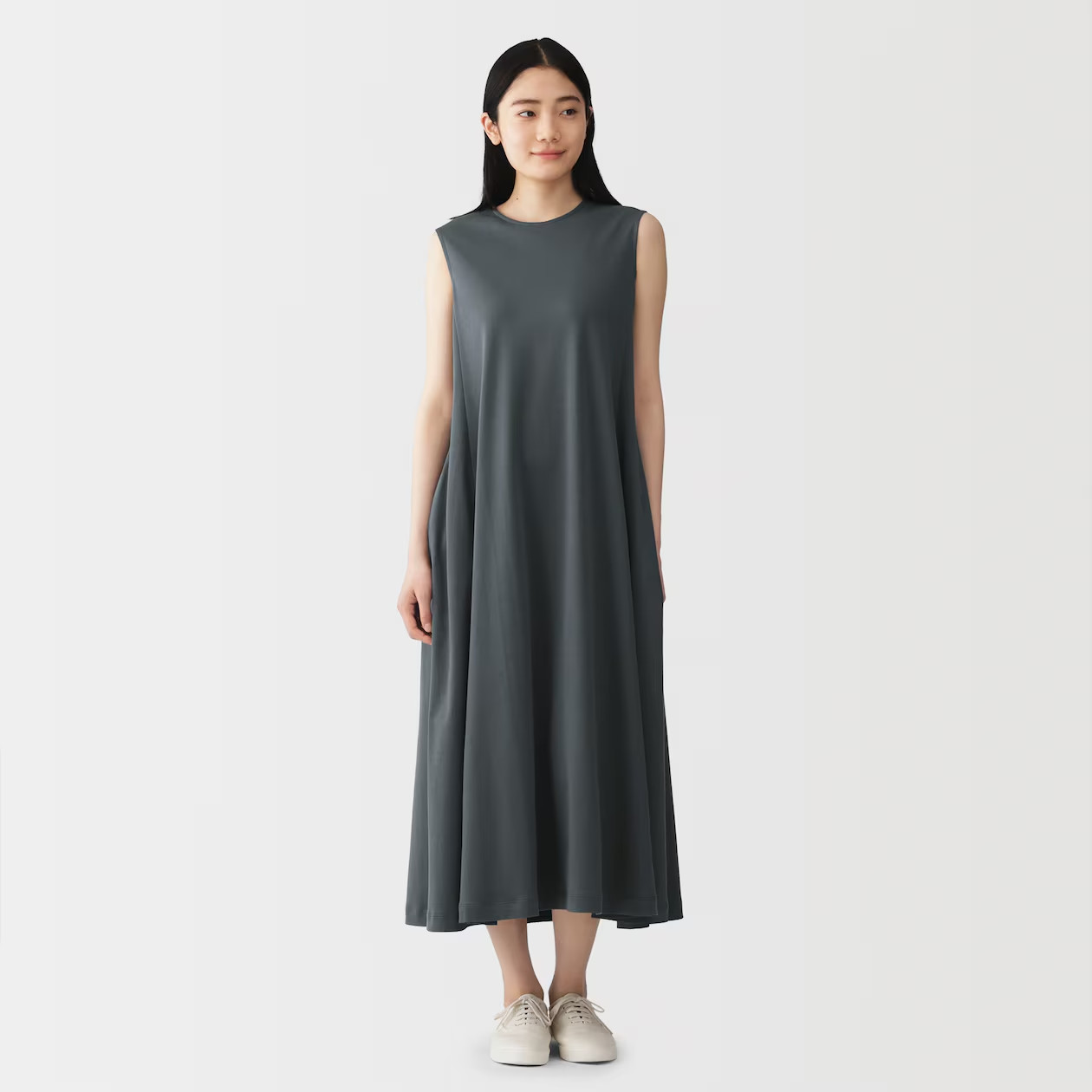 MUJI Womens 100% Organic Cotton Cool Touch Sleeveless Dress Charcoal Gray FedEx