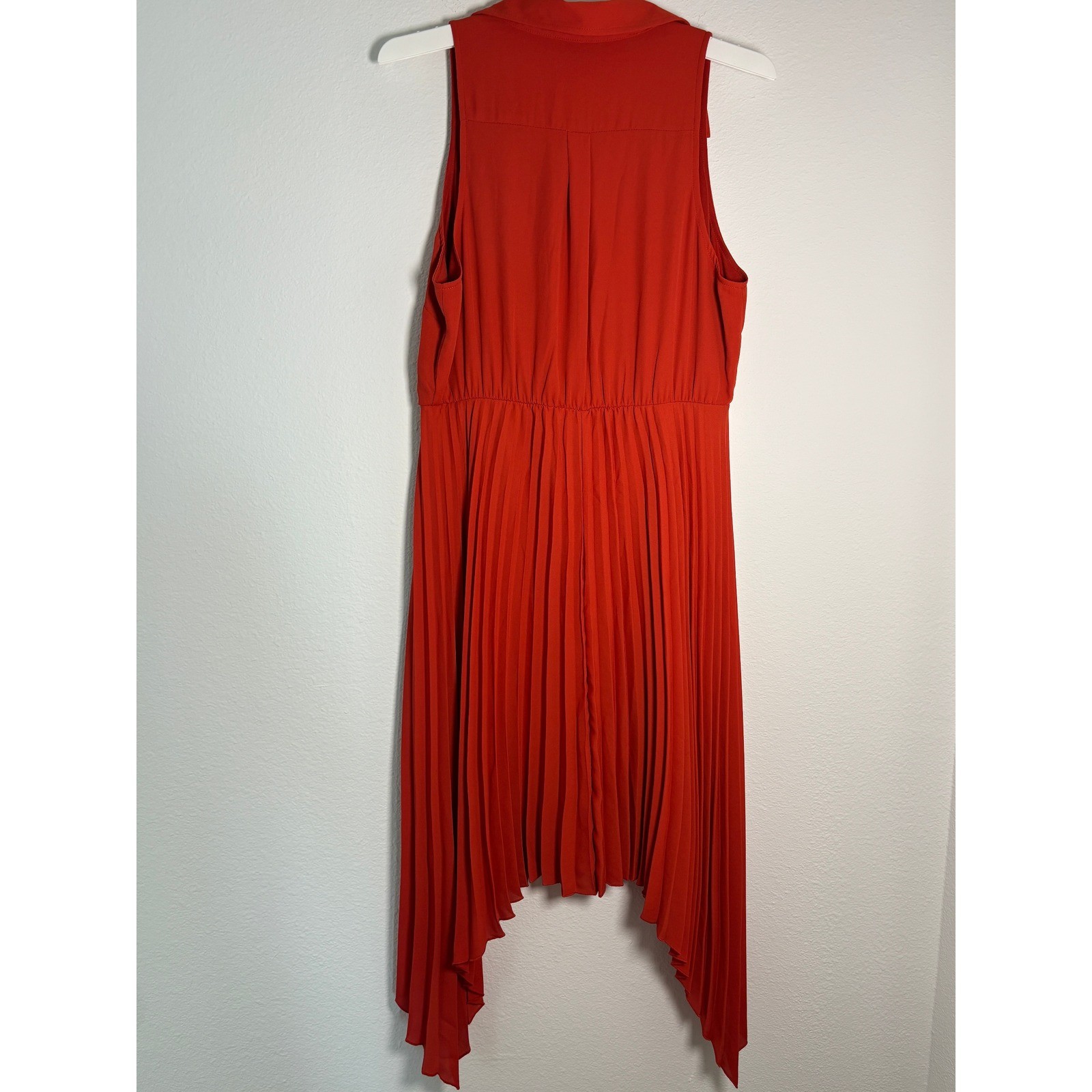 Cato Red Sleeveless Pleated Button Down Handkerchief Hem Midi Dress Large NEW