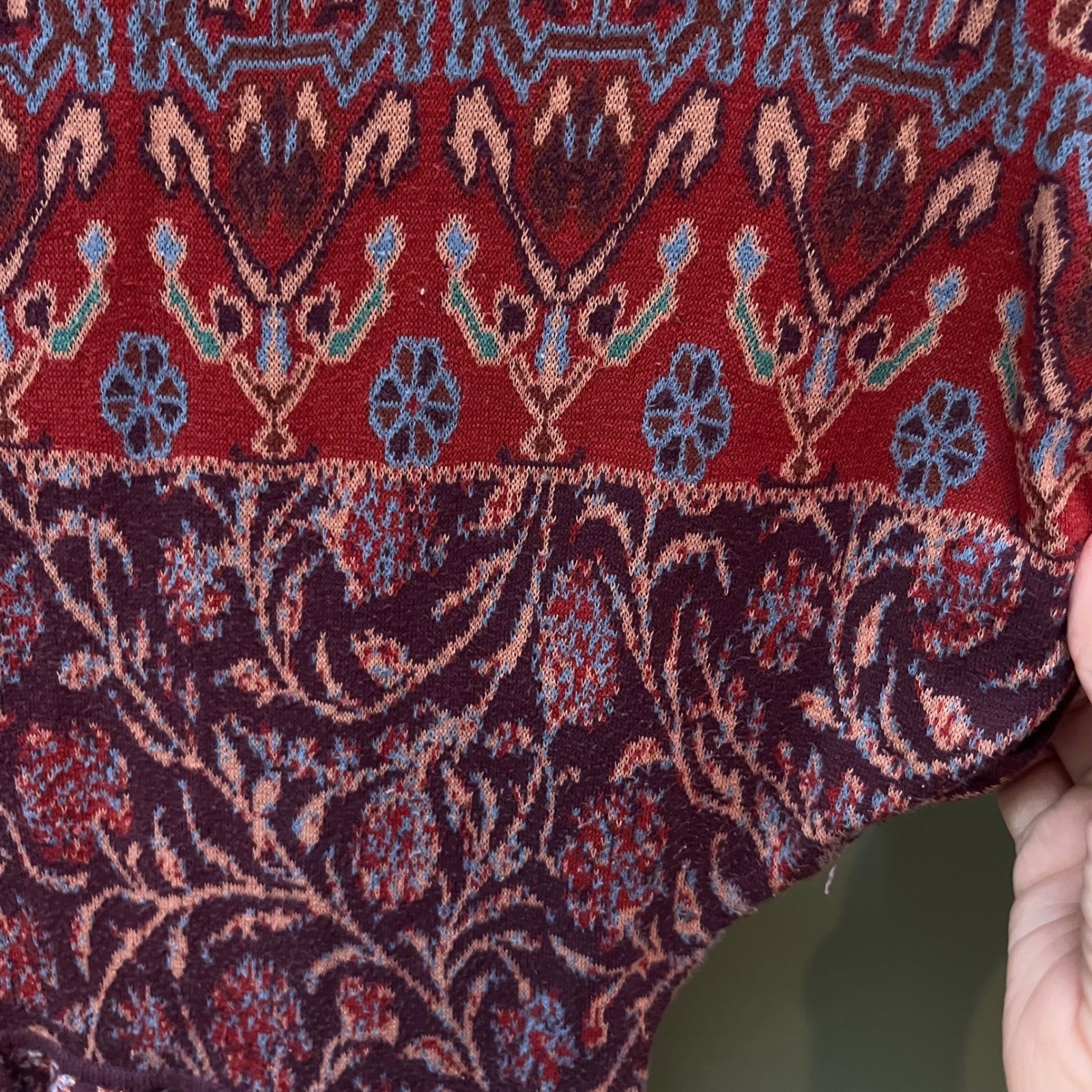 Peruvian Connection Pima Cotton Jacquard Knit Dress Red Burgundy Blue Womens M