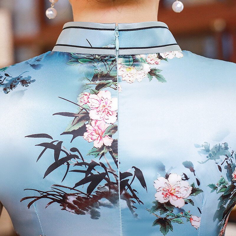 Women Spring Summer Silk Cheongsam Chinese Traditional Qipao Evening Frock Gowns