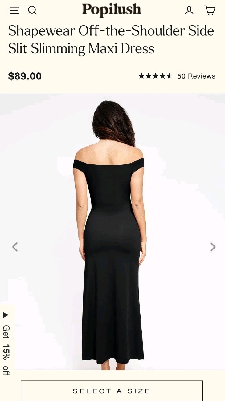 Shapewear Off-the-Shoulder Side Slit Slimming Black Maxi Dress Medium NWT