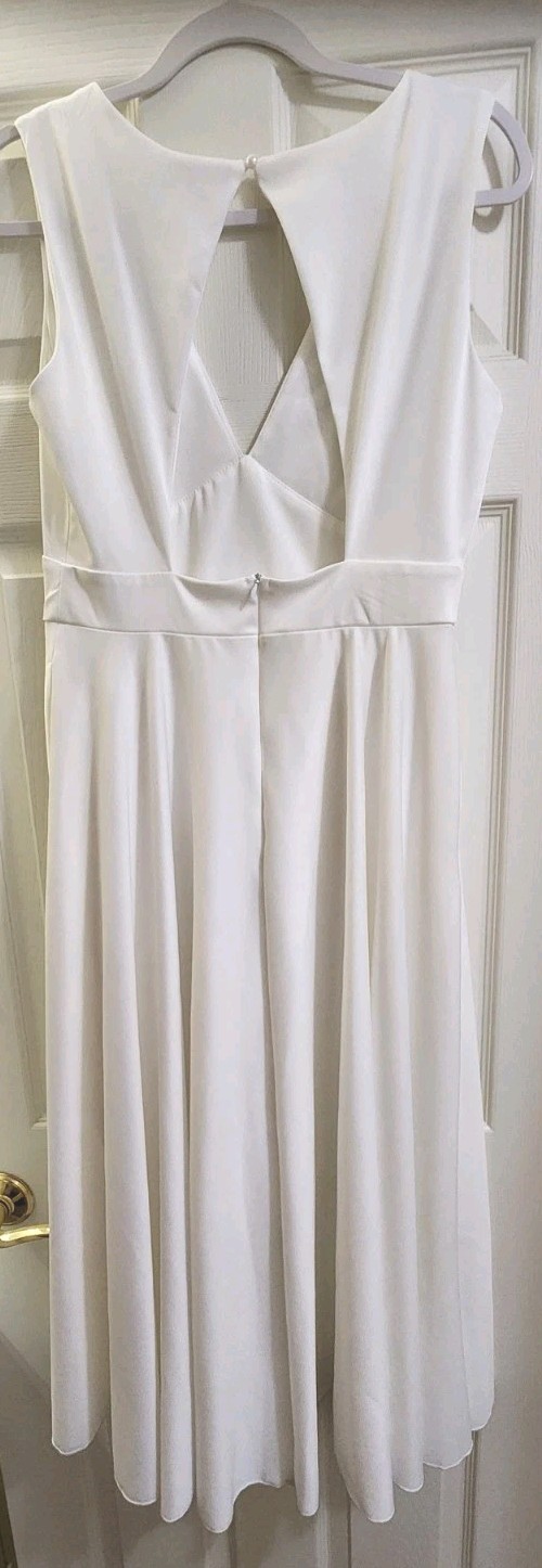 White V-Neck Sleeveless A-Line Dress Keyhole Back Size L