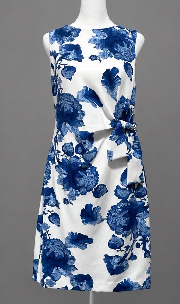Tommy Hilfiger Floral Sheath Dress Size 4 NWT Blue White Side Tie Stretch