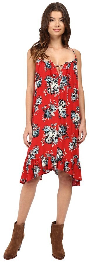 New $110 Brigitte Bailey Women’s Red Floral Ruffled V-Neck Shift Dress Size S