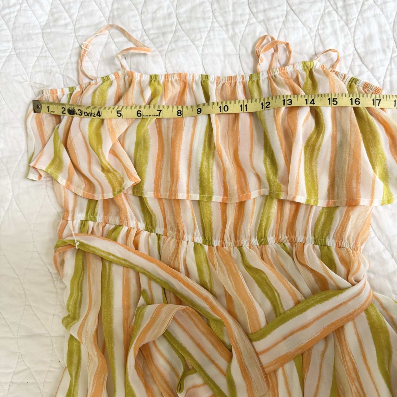 Evolutionary Ruffle Tiered Striped Maxi Dress XL Chiffon Boho Resort Coastal