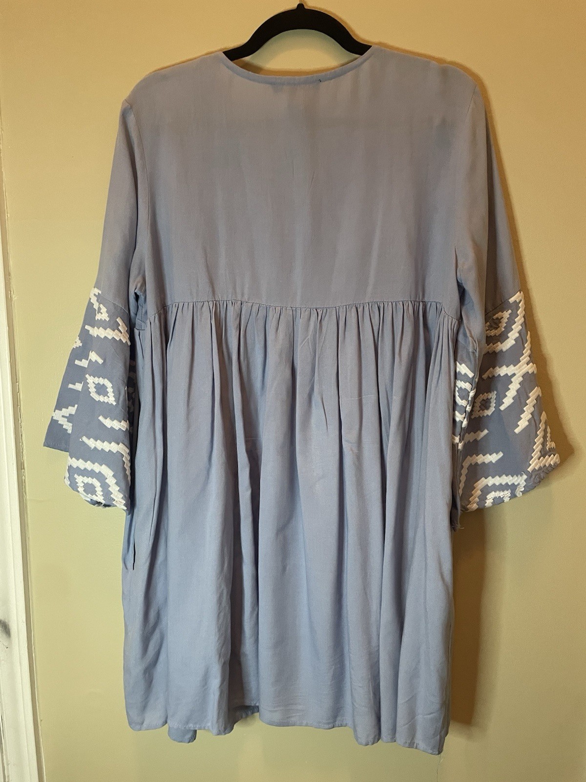 Millennium Blue Chambray Bell Sleeve Boho Dress With Pockets Size Medium