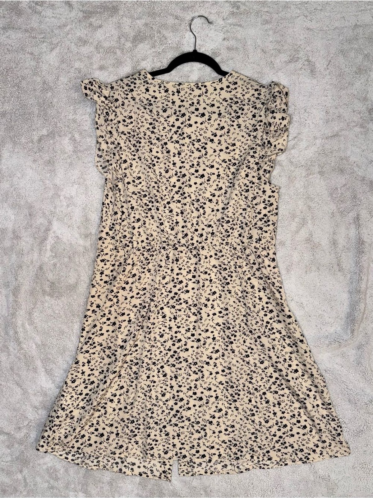Floral Ruffle Sleeve Button Front Mini Dress Cottagecore Boho Cream Black