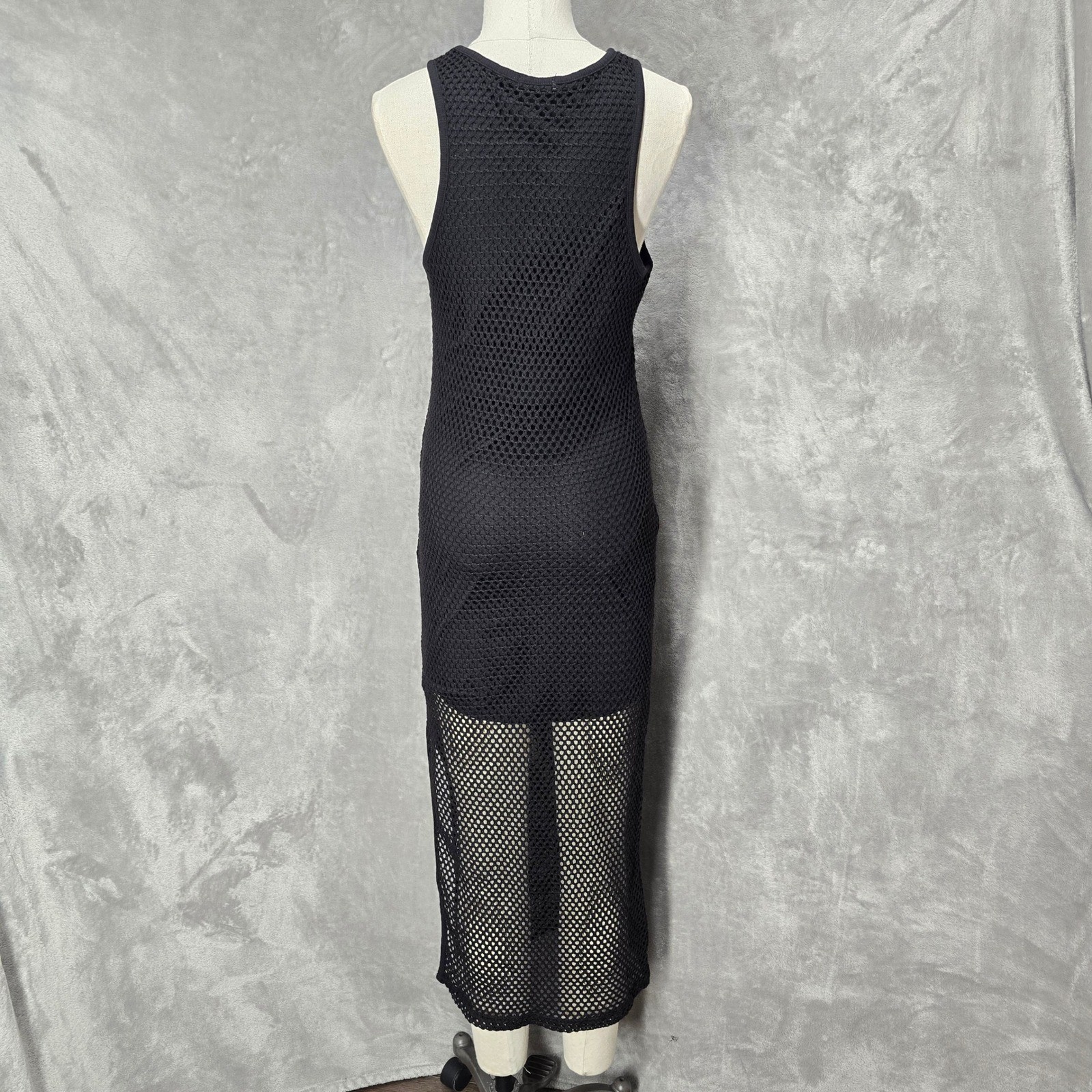 Bozzolo Womens L Black Crochet Mesh Maxi Dress Racerback Fishnet Festival Grunge