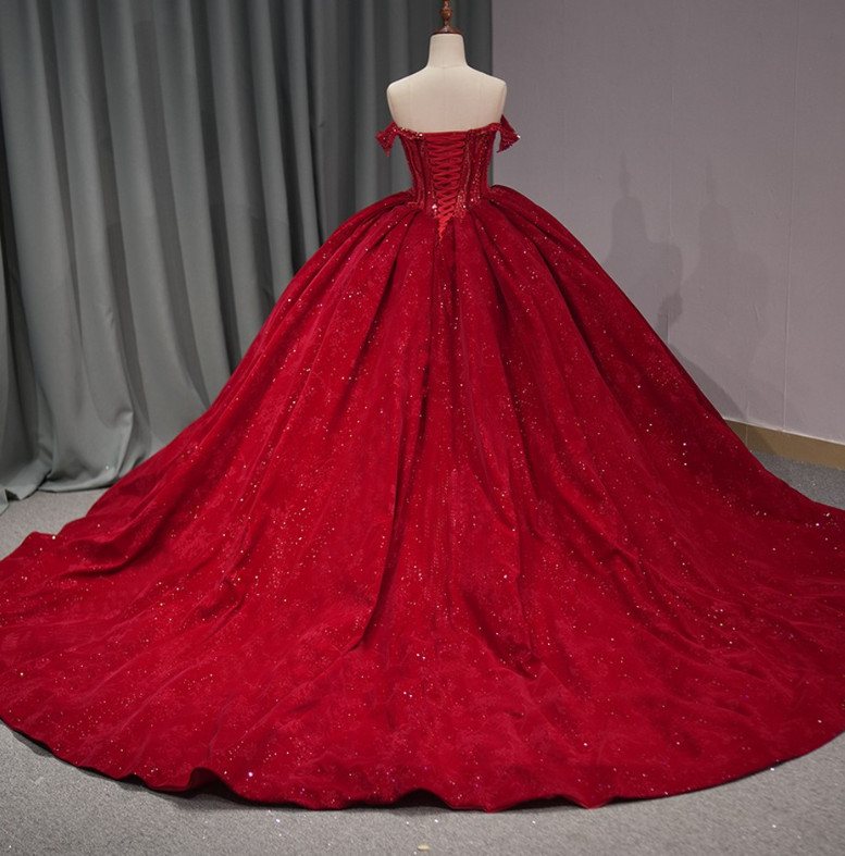 Red Quinceanera Dresses Glitter Sweet 16 Off Shoulder Pageant Party Ball Gowns