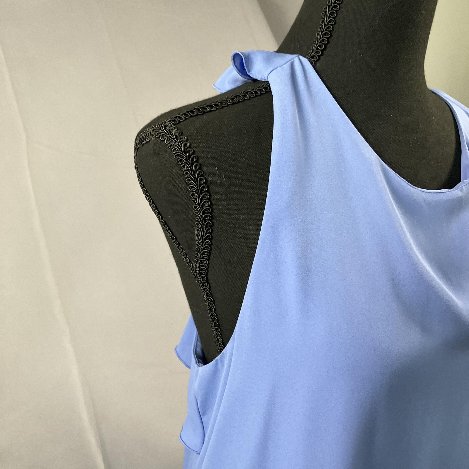 LOFT Tank Dress Womens Large Blue Ruffle Back Sleeveless Shift Mini Party Flowy