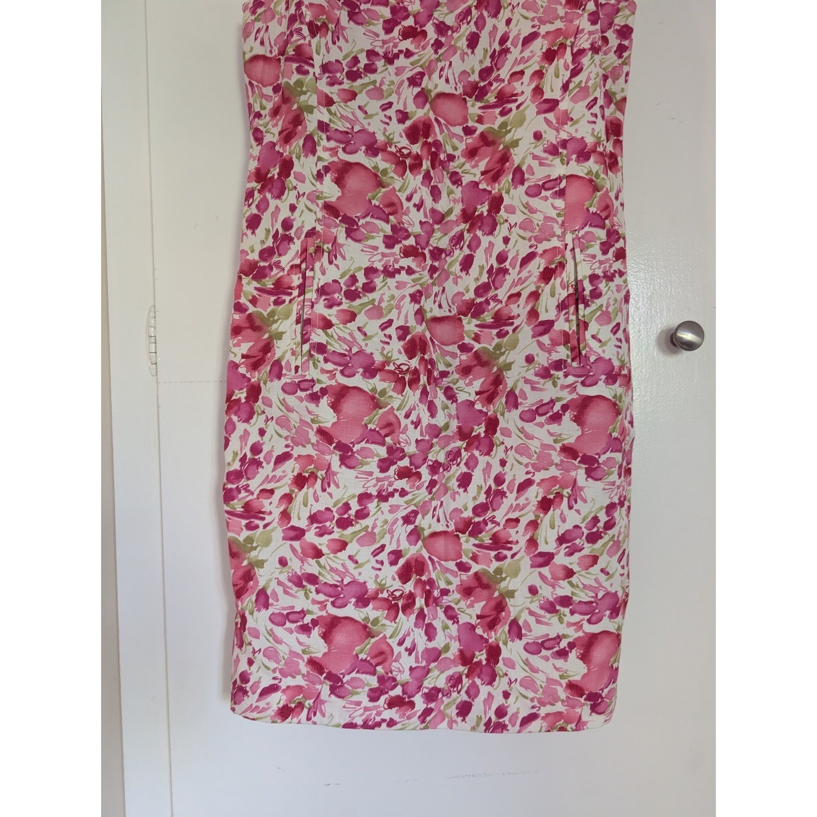 Harve Benard Linen Rayon Floral Sheath Dress Pink Spring Resort Vacation Size 2P