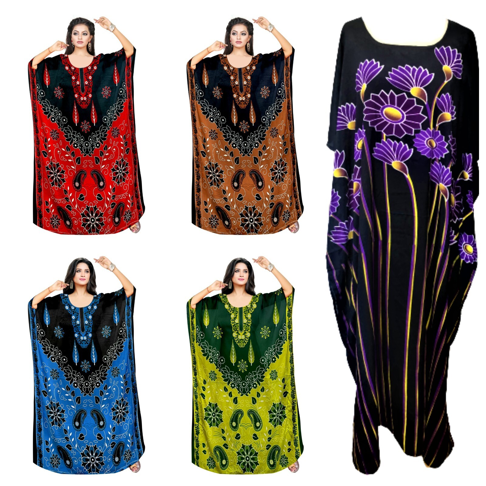 Free Size Kaftan Tunic Holiday Dress Beach Cover up fits 14,16,18,20,22,24